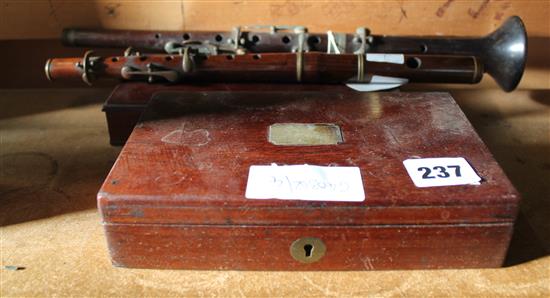 Drawing set, cased weights & 2 musical instruments